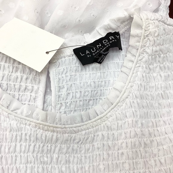 NWT Laundry by Shelli Segal Smocked Top with Sheer Sleeves - White - XL - Picture 10 of 10